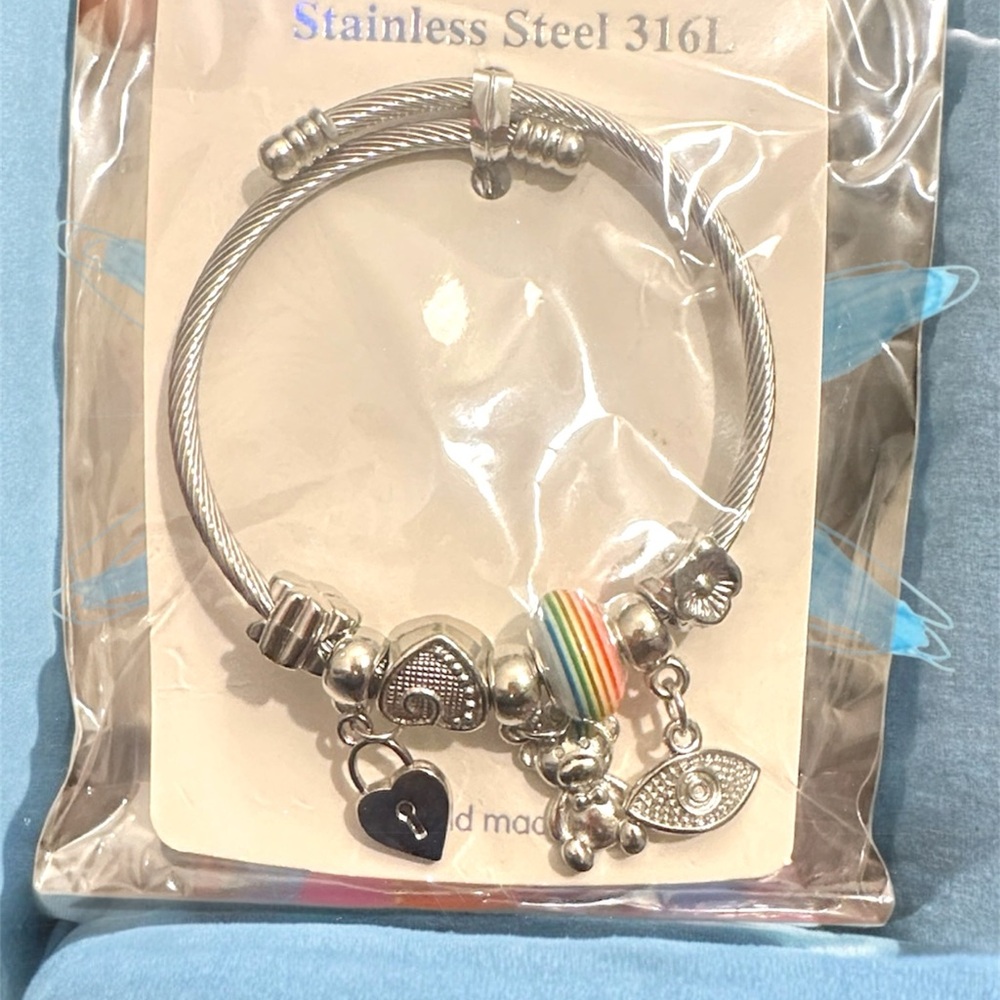Stainless Steel Silver Charm Bracelet